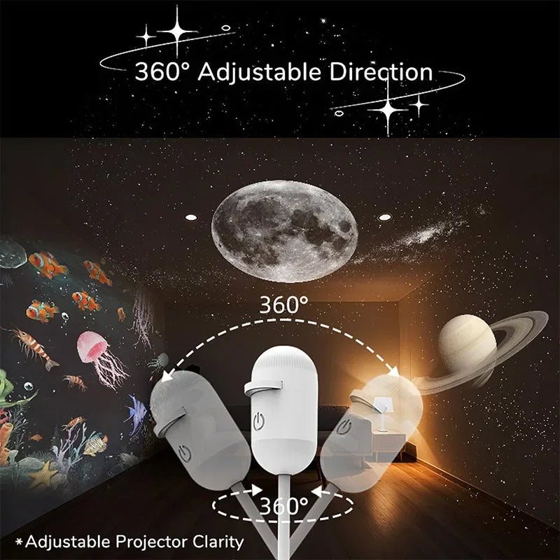 Mini 2 in 1 Star Projector with 12 Movies, Starry Sky Night Light