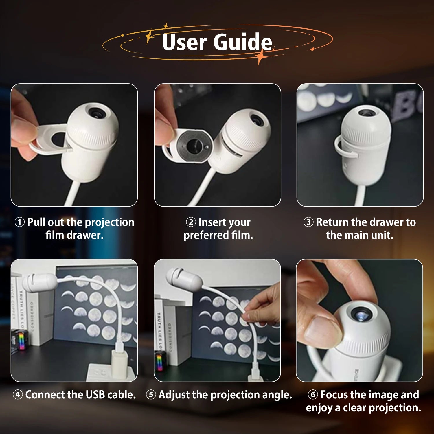 Mini 2 in 1 Star Projector with 12 Movies, Starry Sky Night Light